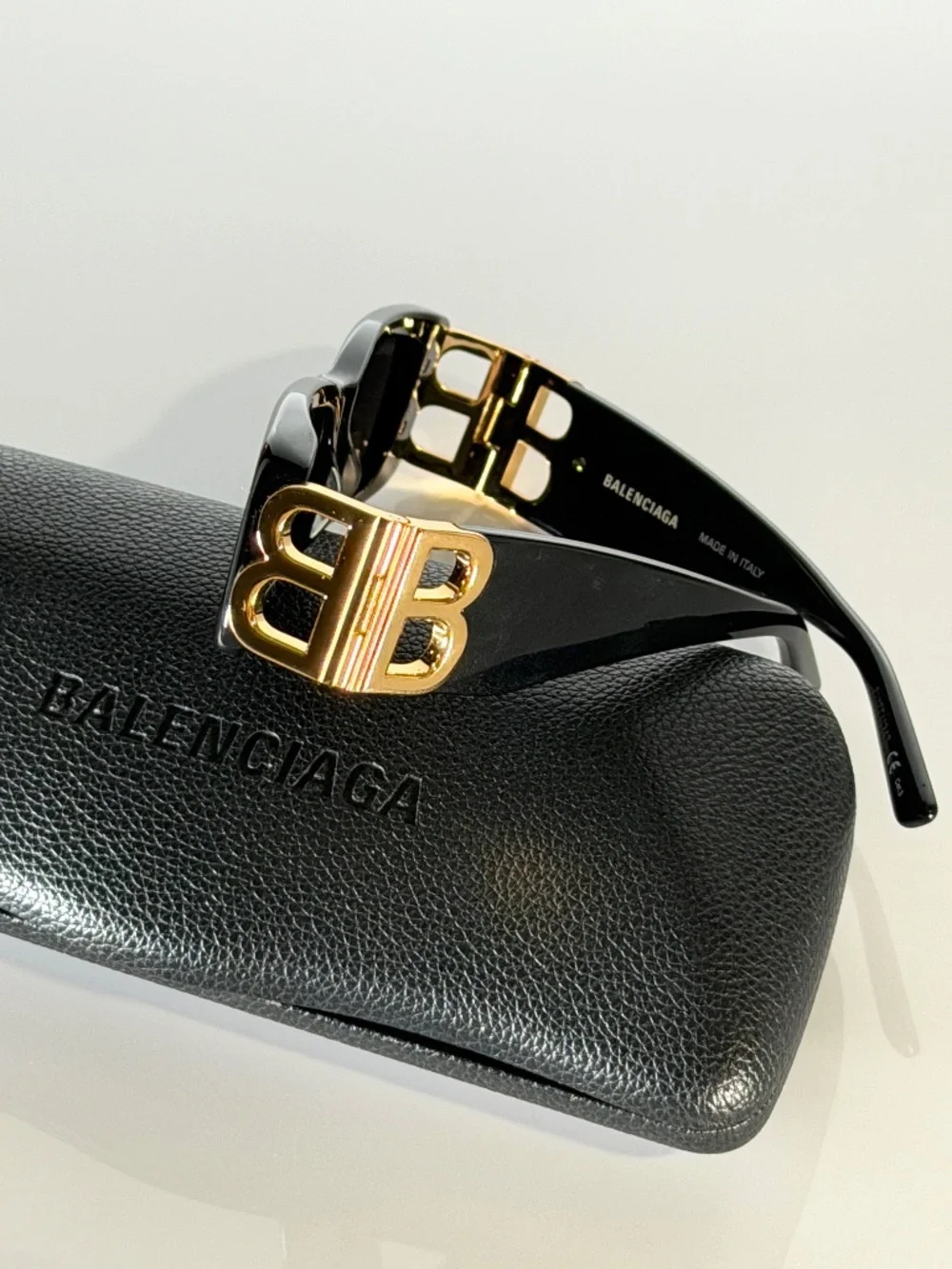 Balenciaga Dynasty Rectangle Sunglasses Black Gold BB0096S